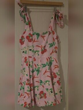 Zara Pink Tomato & Chili Print Tie-Strap Mini Dress | Size Small